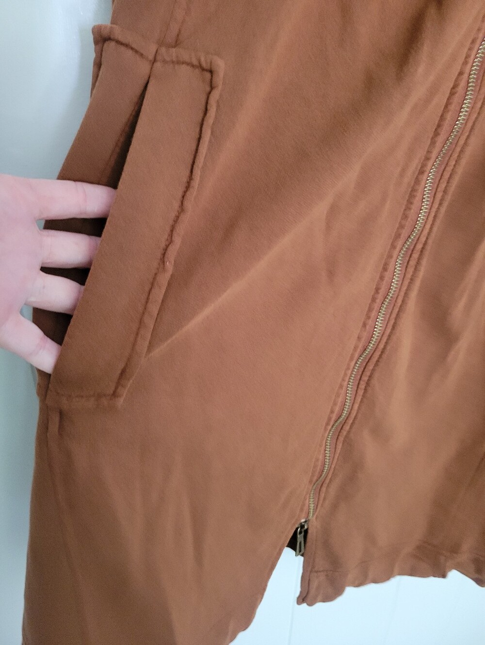 NWT Wearables XCVI Fleece Funnel Neck Longcoat Zip Front Brown Cinch Hem LG - Picture 7 of 16